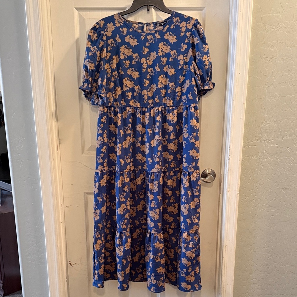 Navy Floral Tiered Dress